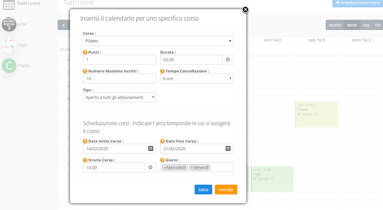 Corsi - Schedulazione corsi