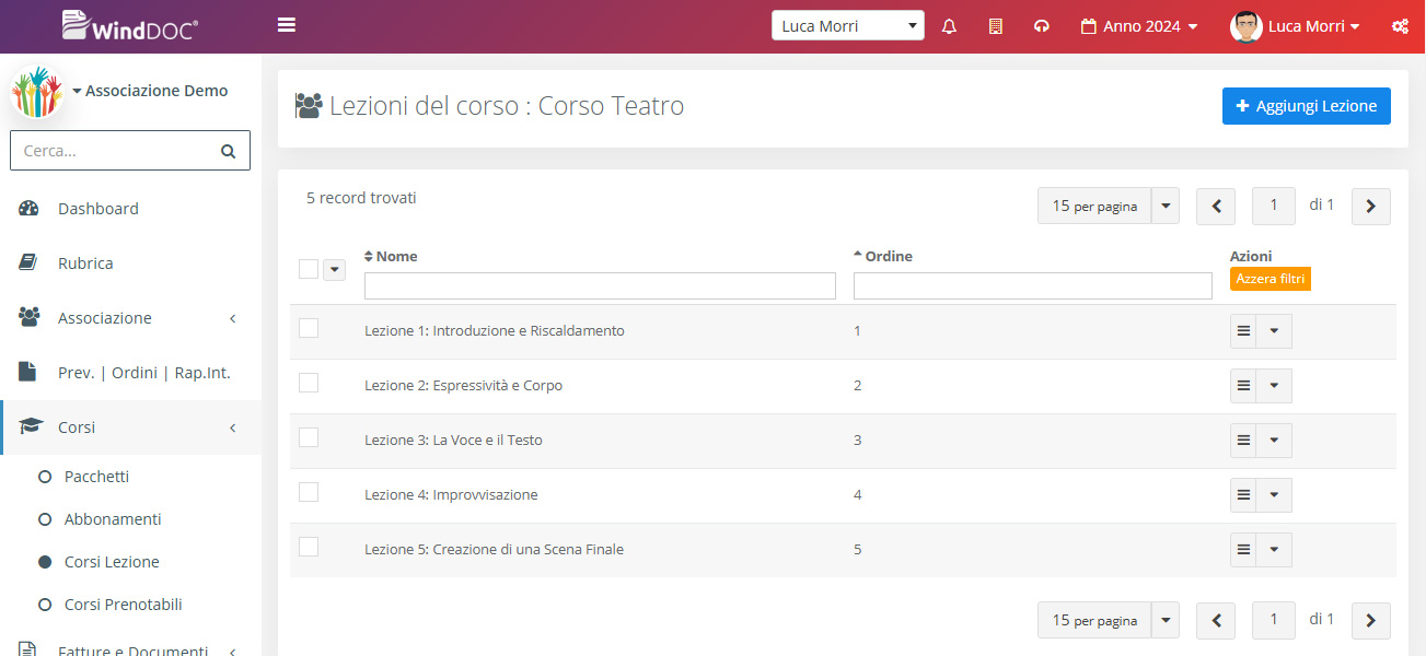 Corsi - Lista Modelli Lezioni