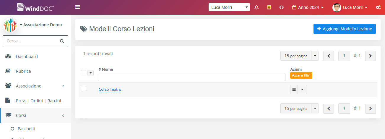 Corsi - Lista Modelli Lezioni