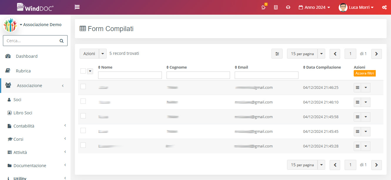 Lista Form Iscrizioni Compilati