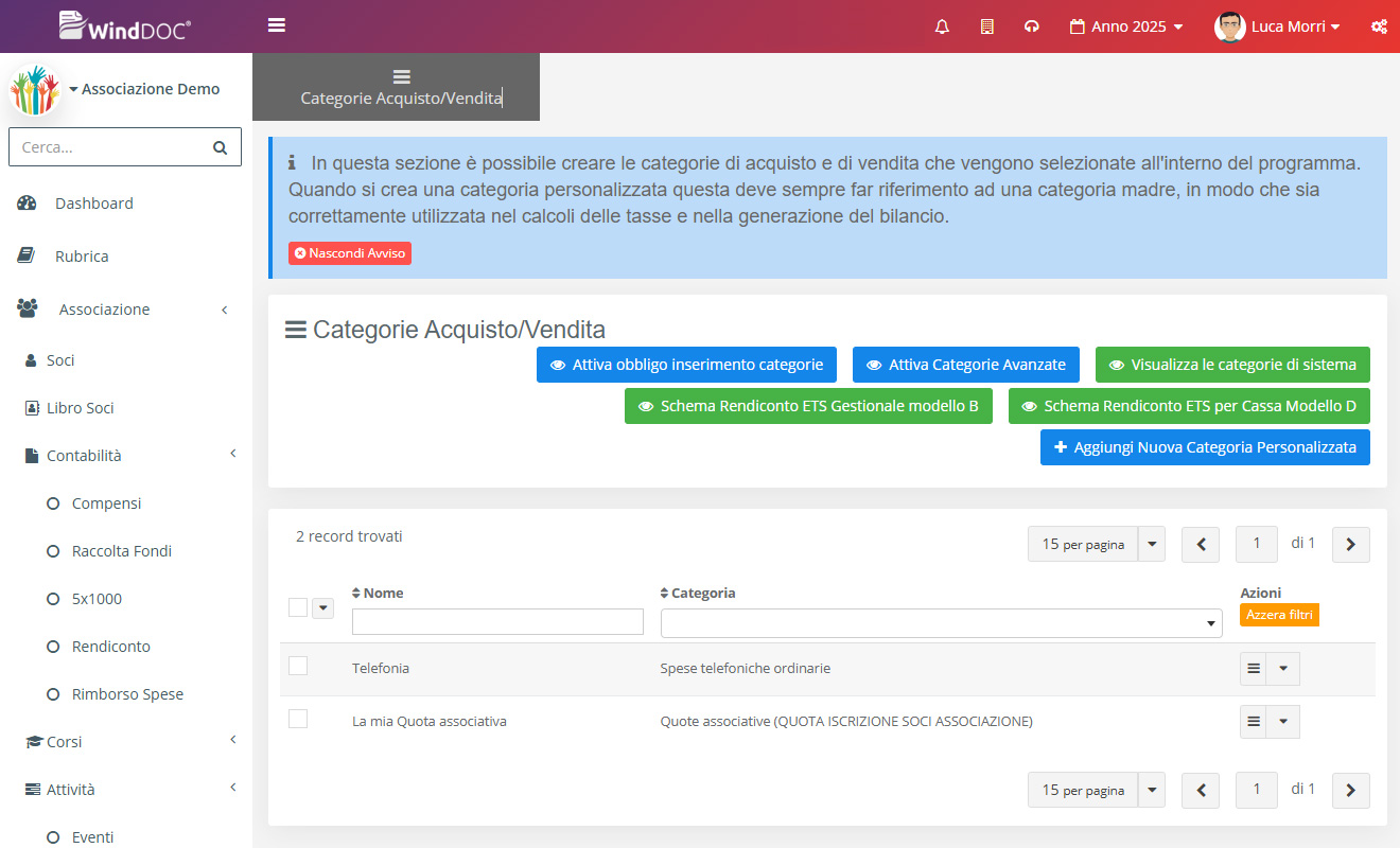 Categorie Acquisto - Lista