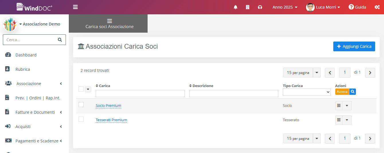 Lista Cariche Associative Personalizzate
