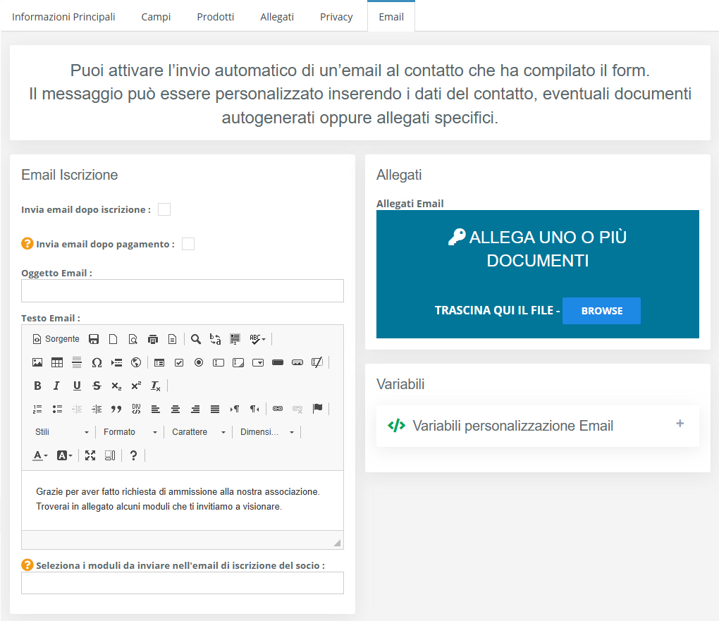 Form Iscrizione Associazione - Email