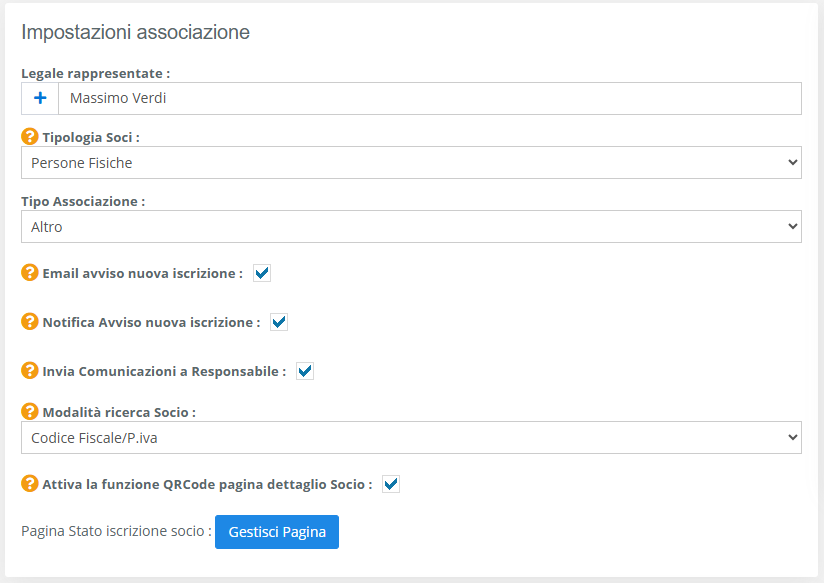 Impostazioni Associazione