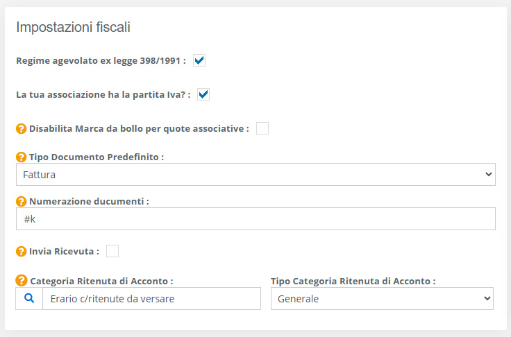 Impostazioni Fiscali Associazione