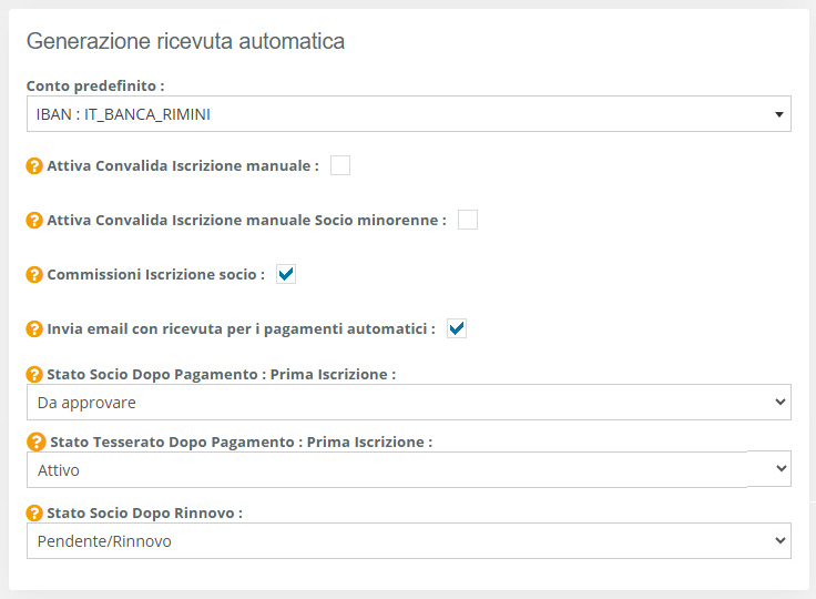 Impostazioni Associazione - Ricevuta Automatica