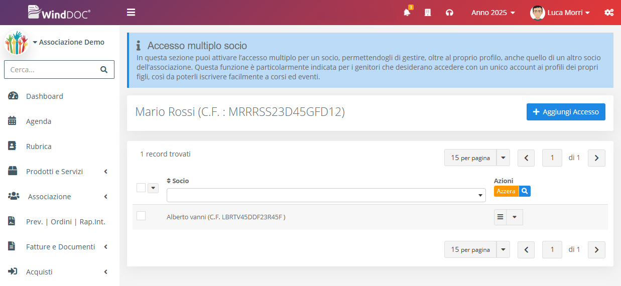 Portale Soci - Lista Accesso Multiplo